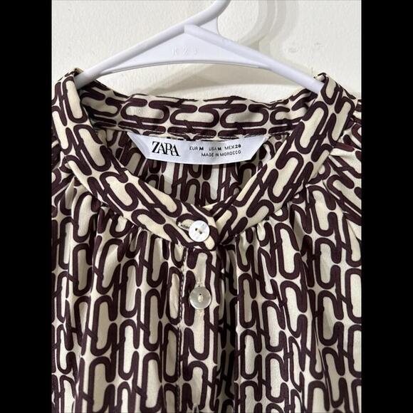 ZARA Brown Chain Geo Print Casual Popover Midi Dress Womens Sz M Laganlo… - Picture 2 of 6